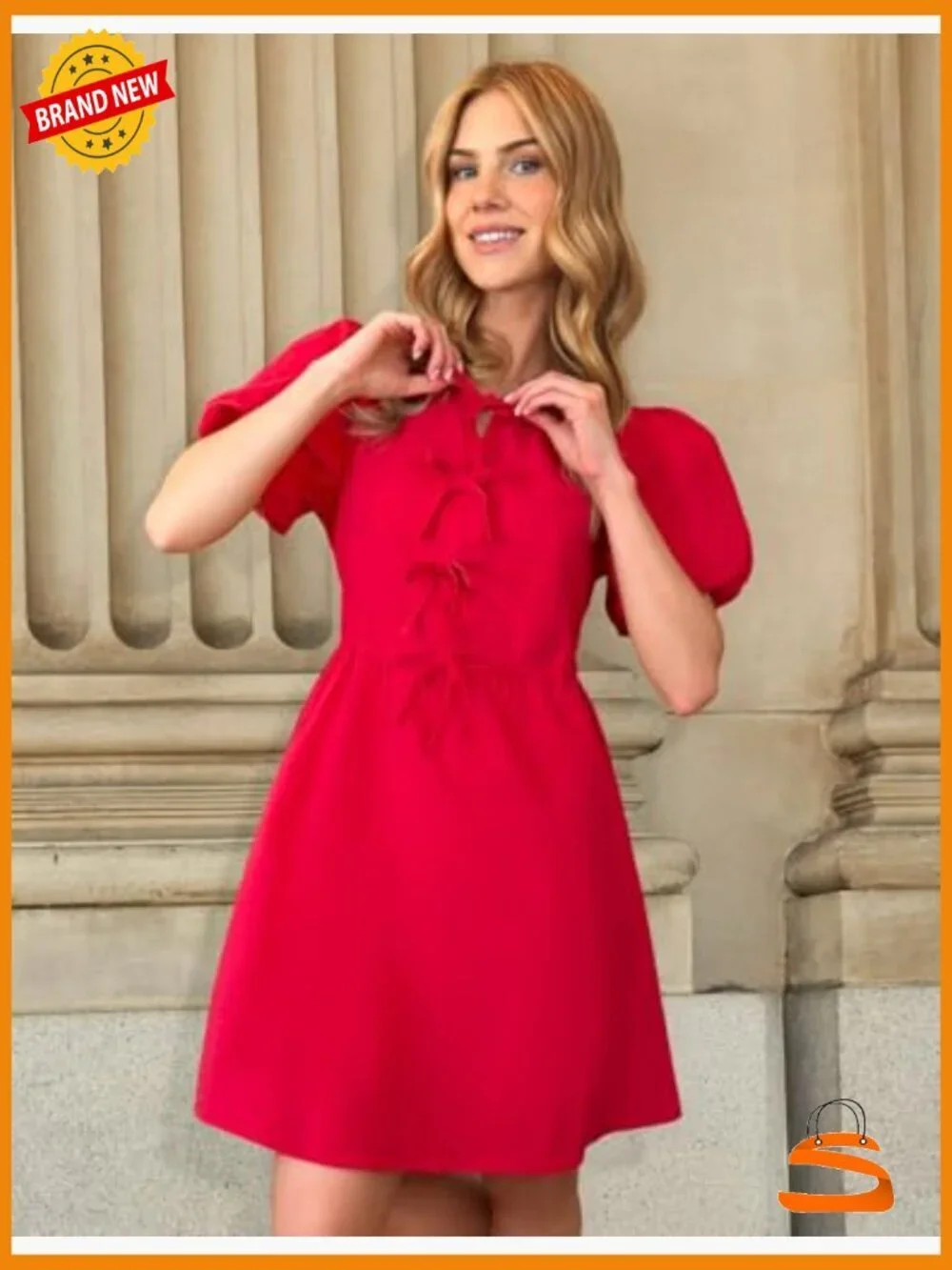 Short Sleeve Tie Front Mini Dress Babydoll Ruffled A Line Vacation